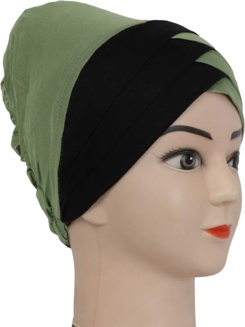 Monati Women Green Embellished Cotton Lycra Layered Under Hijabs Scarf, Cap
