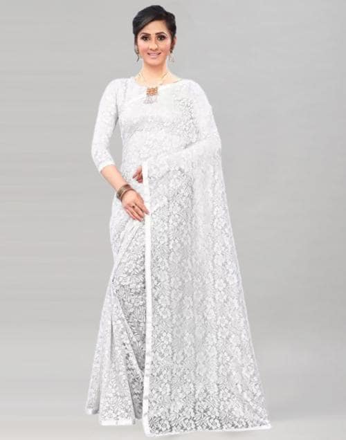 Siril Net White Color Net Saree with Blouse piece | sarees for Women| saree | sarees