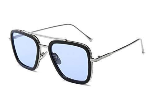 SIDEWOK Metal Body Square Metallic Sunglasses for Men and Boys (SUN-TSK-BLK-BLUE)
