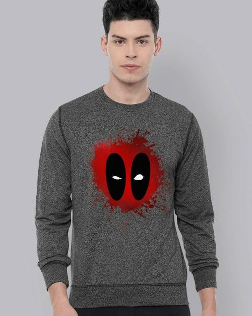 Free Authority Deadpool Printed Black Sweatshirt For Men