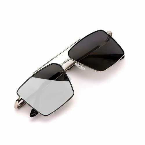 GAINX Men's Rectangular Sunglasses Silver Frame, Black Lens (Medium)