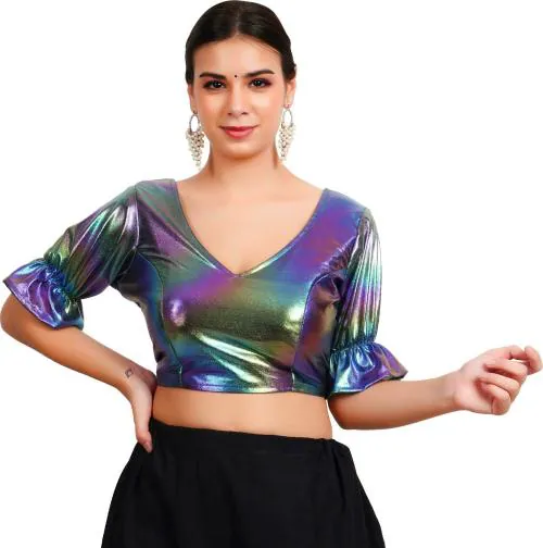 Trendzmy Women Multicolor Embellished Crepe V-Neck Blouse, Free Size