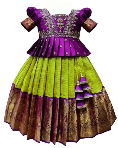 WOMMANIYA IMPEX New south Indian traditional pattu pavadai Jecquard Lehenga choli for girls dress| Traditional Pattu Pavadai | Lehenga Choli For Girls