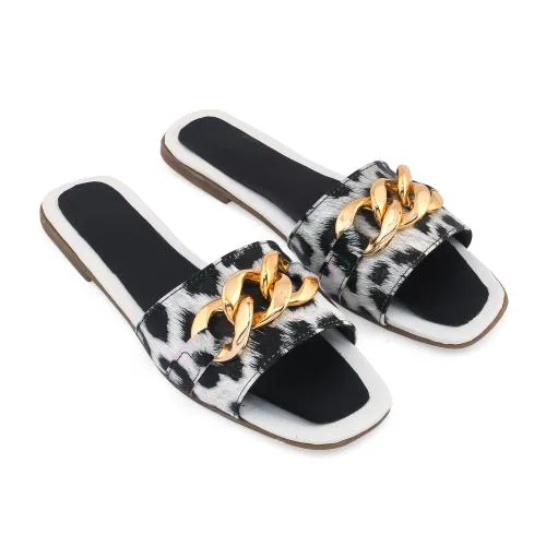 Black Flip Flop with Golden Accessories with Non Slippery TPR Sole