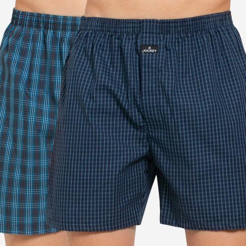 Jockey Style 1222 Men's Super Combed Mercerized Cotton Woven Checkered Boxer Shorts with Back Pocket - Dark Assorted Checks(Pack of 2)
