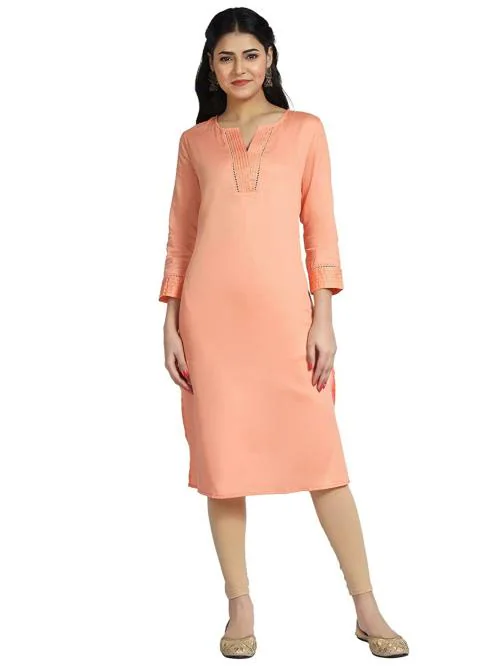 Style Socio Fashions Women Orange Cotton Kurti (L)