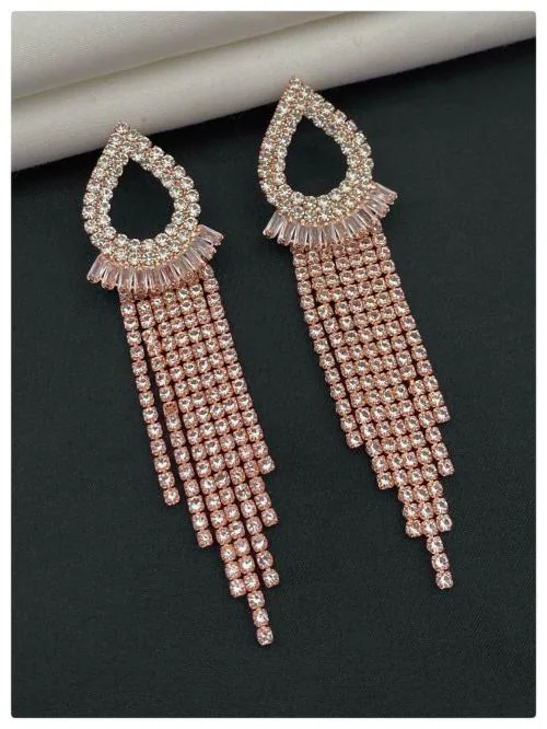 RPRM Fancy American Diamond Rose Gold Plating Latkan Jhumkha Earings for Girls & Women's/ earing for girls/ earing for women/ AD earings/ Latkan earings/ Jhumka Earings / Shinning Earings