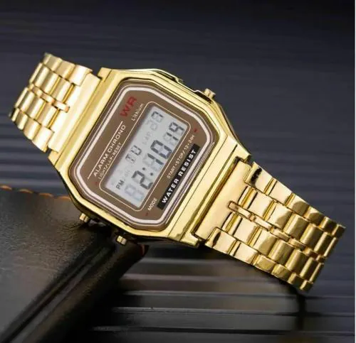 Acnos Brand Digital Gold Vintage Square Dial Unisex Wrist Watch for Men Women Pack Of 1 (WR-GOLD)