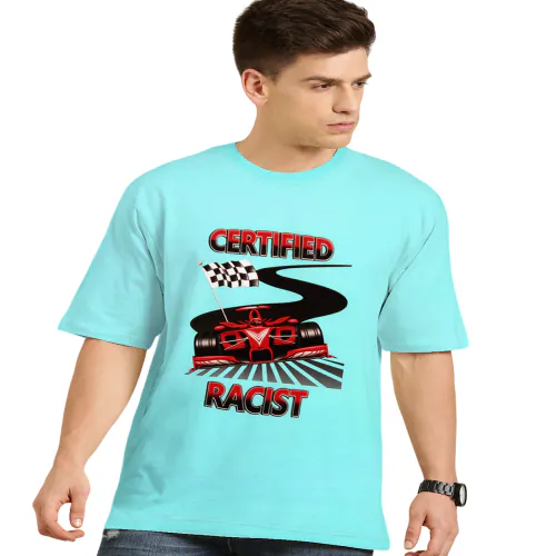 Glare MEN'S CERTIFIED RACIST MEME GRAPHIC PRINTED OVERSIZED / DROP SHOULDER/ OFF SHOULDER / LOOSEFIT / BAGGY T-SHIRT