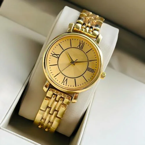 Stojira Classy Look Analog Gold Dial Gold Chain Strap Watch Suitable For Girls Women