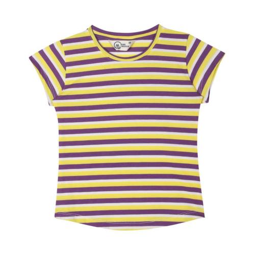 MG CREATIVE GIRLS Purple Strip Cotton Regular Fit Casual Wear Round Neck Half Sleeves Top (6 Years-7 Years)