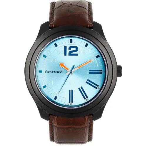 Fastrack Free Size Blue Dial Brown Strap Analog Watch For Men (3198AL02)