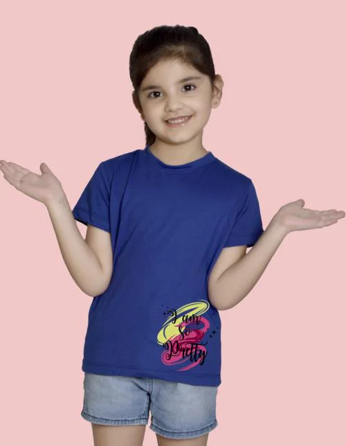 NUSYL Girls Half Sleeves Royal blue I am so pretty printed T-shirt