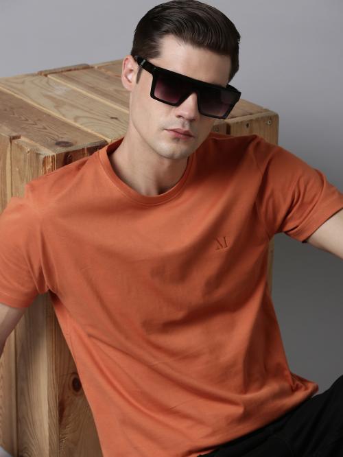 Maxzone Men Sand Stone Solid 100% Cotton Single Tshirts