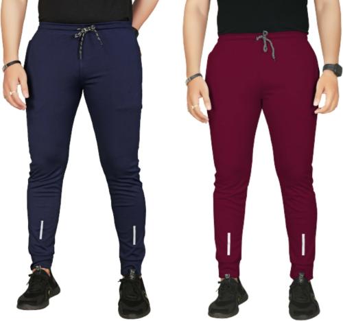 Suzaro Men Blue and Maroon Solid Lycra Blend pack of 2 Track Pants (Large)