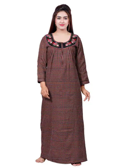 NACNO Women's Woolen/Winter Cotswool Sleepwear Nighty/Maxi/Nightgown Multicolor