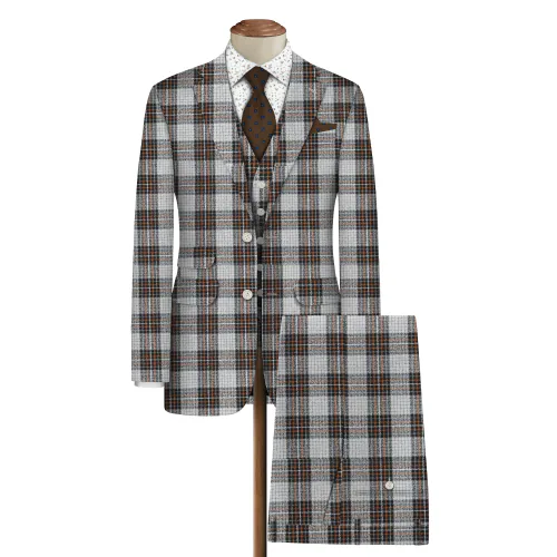 BIGREAMS.COM Unstitched Grey Checkered Blazer Material For Coat Pant, Nehru Jacket, 3-Piece Suit Piece