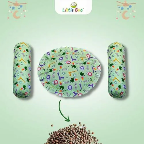 Little Boo Full Rai Mustard Seeds Pillow for Baby-Round Head Shaping with 2 Bolster Baby Pillows,Neck Support for Infant, Babies (0-24months)