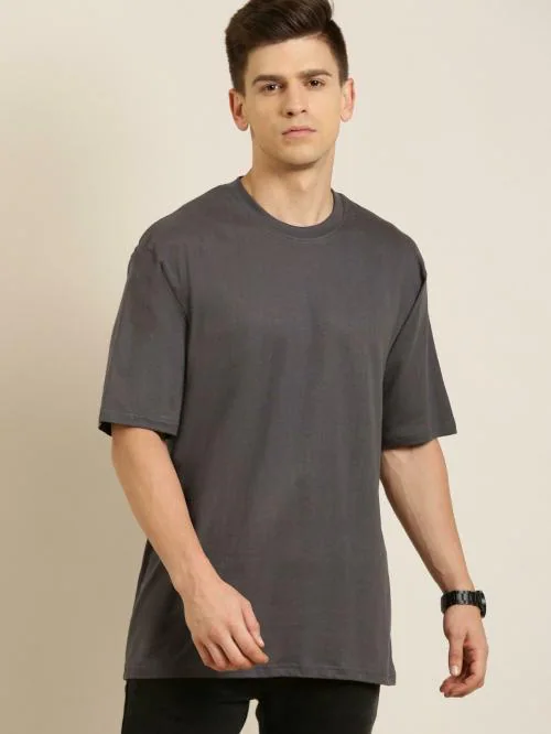 Dillinger Grey Solid Oversized T-Shirt