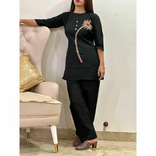 Glatt Premium Quality Floral Printed Code Set For Women For Party Wear | Women Code Set | Code Set | Party Wear Code Set | Color- Black | Size-XL