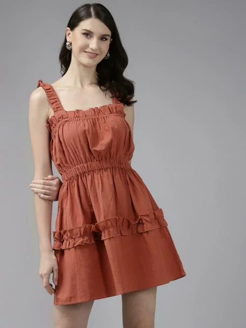 The Dry State Women Orange Fit and Flare Dress