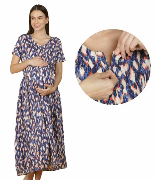 Morph Maternity | Breastfeeding Dresses For Women | With Hidden Vertical Zip For Easy Breastfeeding | Fits During Pregnancy & Post Pregnancy | Soft Cotton | One Side Pocket | Navy Blue | XXXL