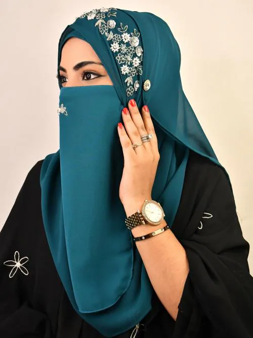 WRAP MY HIJAB Luxury Bridal Wedding Wear Hijab Scarf With Handwork Naqab