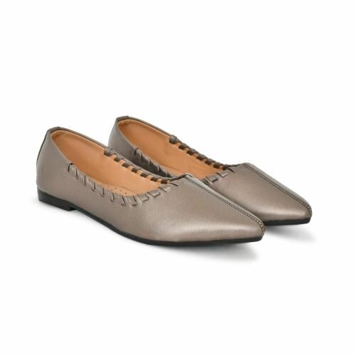 DLEATHERCRAFT Women’s Ballerinas Flats |Flat Sandals for Women and Girls | Stylish Synthetic Leather Bellies for Girls |Lightweight Bellies For Women - Metallic (LCF-1230)