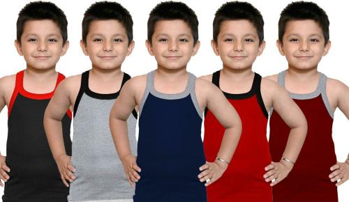 MADMAN Boys Vests Multicolor Colorblock Cotton Blend Sleeveless Vest ( 10 - 11 Y ) (Pack Of 5)