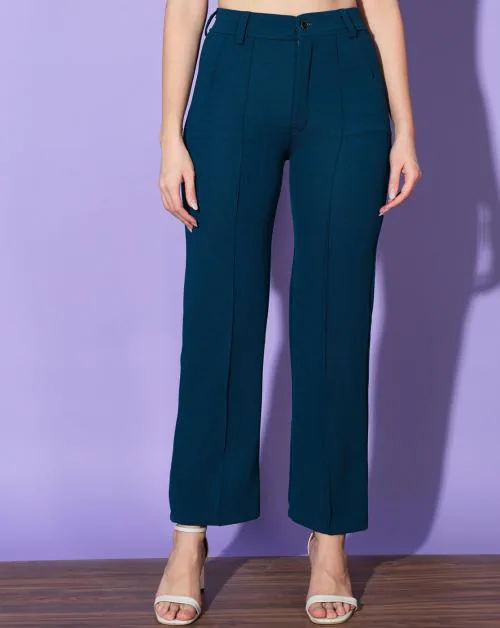 BuyNewTrend Blue Carrera Full Length Women Formal Trousers and Pants