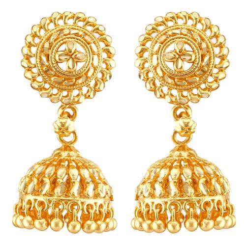 MEENAZ Traditional Temple One Gram Gold Brass Copper South Indian Screw Back Studs Meenakari Stone Ear Chains Hair Peacock Jhumkas Jhumka Earrings Combo for Women Girls Wedding chain -GOLD JHUMKI-M108