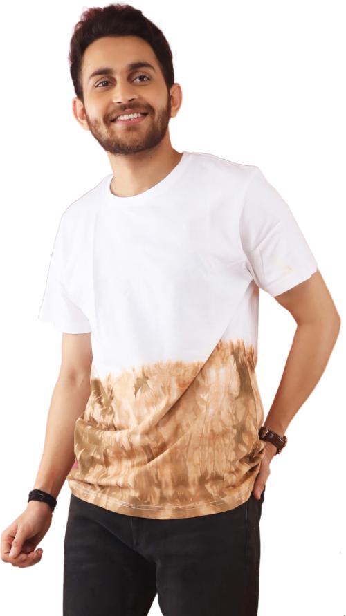 Lappen Fashion Men's Tie & Dye T-Shirt | Half Sleeve Round Neck Slim Fit Cotton | Sprayed Tshirts | Printed T-Shirts | Casual Smart Look | for Gym and Sports Wear - (Jeans Brown Down Side) 5XL