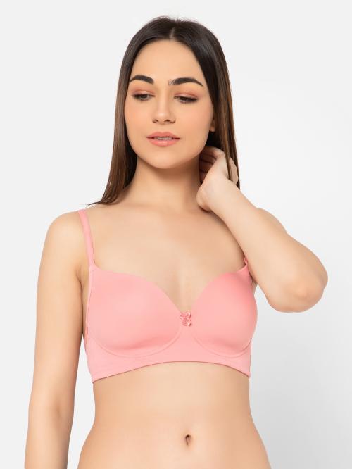 Clovia Padded Non-Wired Full Cup Multiway T-shirt Bra in Baby Pink