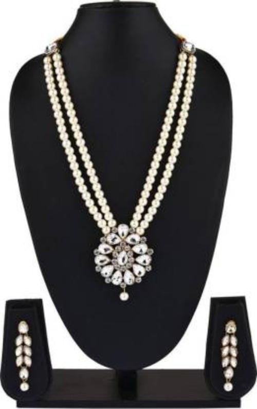 Hs fatio Gold Plated Alloy Earring and Necklace Set (White) JioMart