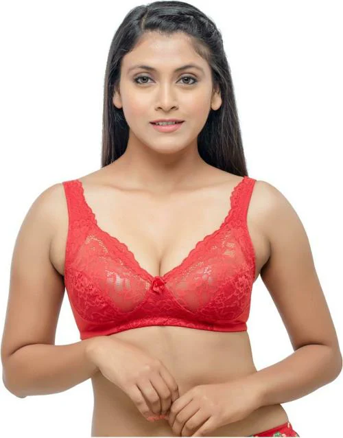 Lovable Women's Cotton Non-Padded Non-Wired Full Coverage Net with Hosiery Wire-free Stylish Bra (RED_Size-36B)