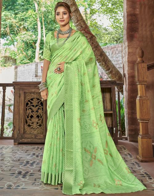 Satrani Brasso Green Color Brasso Saree with Blouse piece | sarees for Women| saree | sarees
