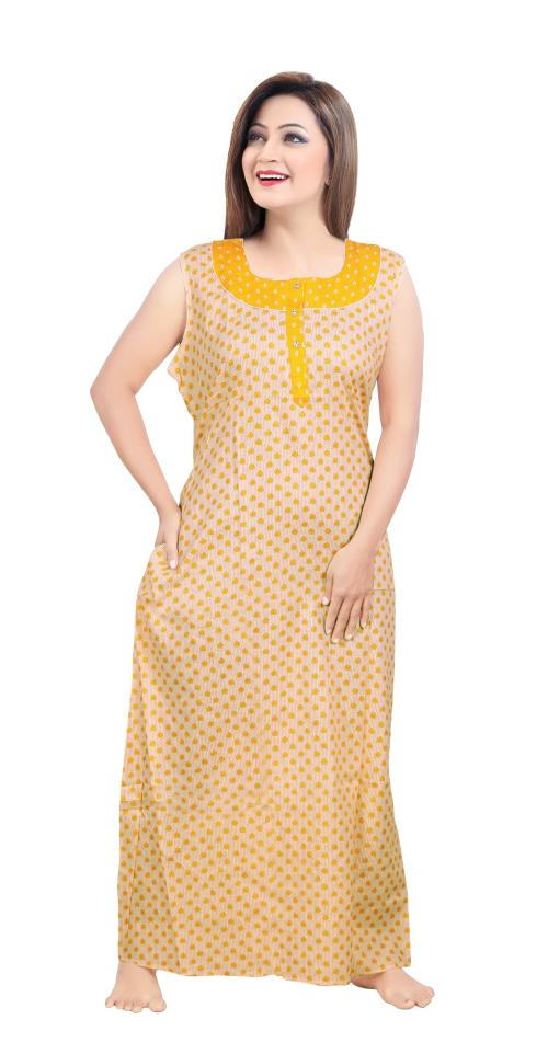 FABIMI Sleeveless Cotton Nighty for Women with Pocket (Yellow-XL)