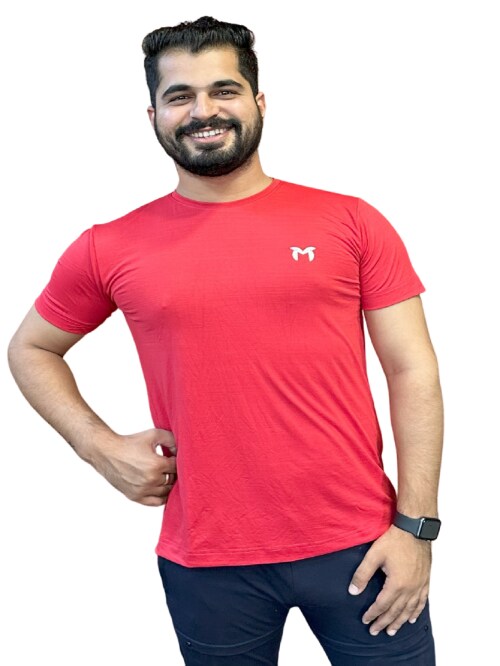 Morbeedo Red SNOWFALL Plain REGULAR Round Neck Tshirt For Men