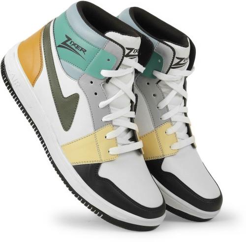 Zixer High Top Ankle Sneaker Shoes For Boys | Branded Stylish Chunky Cut Casual Long Sneakers For Men (Multicolor)