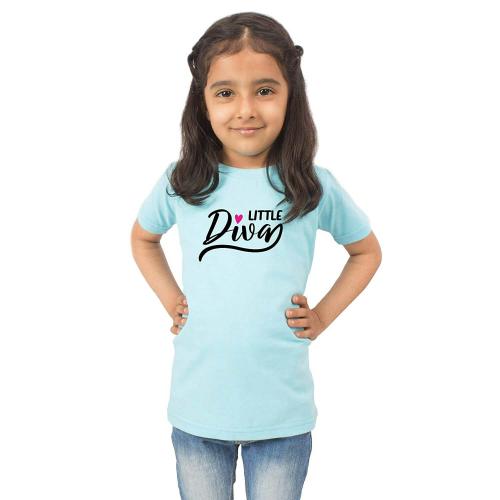 Limit Fashion Store Girls Sky Blue Cotton Little Diva Kids Girls T-Shirt