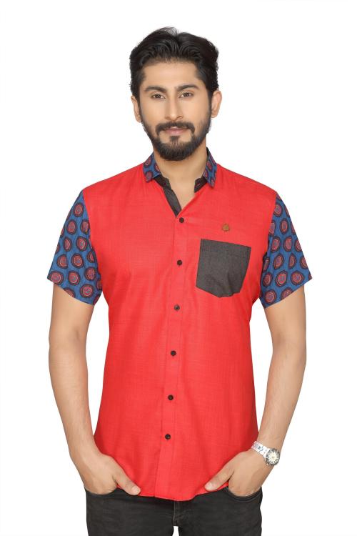 PP SHIRTS Men Red Striped Cotton Blend Casual Shirt (Xl)