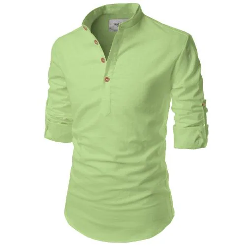 Vida Loca Cotton Turquoise Color Full Sleeve Casual Mandarin/Chinese Collor Slim Fit Short Kurta For Men and Boys