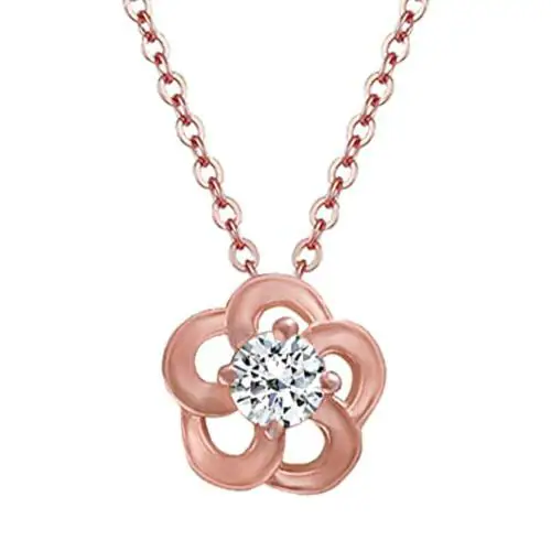 Giva Sterling Silver Rose Gold Flower Pendant With Link Chain For Women