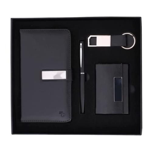 Giftana 4 in 1 Journal Diary, Pen, Card Holder & Metal Keychain Gift Set for Men and Women, Birthday Gift Set for Husband, Boyfriend, Brother, Father, New year Corporate Gift Set for Employee - Brown