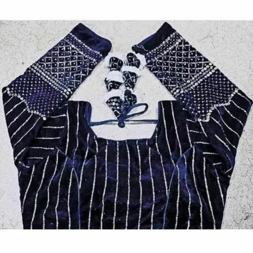 S-GRANT Latest Velvet Blouses Women Velvet Blouse With V Neck & Half Sleeve Readymade Saree Blouse For Girls & Womens Solid Comfy Stylish Hakoba Design Choli (Navy Blue)
