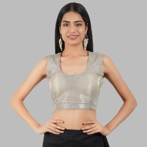 Trendzmy Women Light Grey Self Design Cotton Blend U-Neck Blouse, Free Size