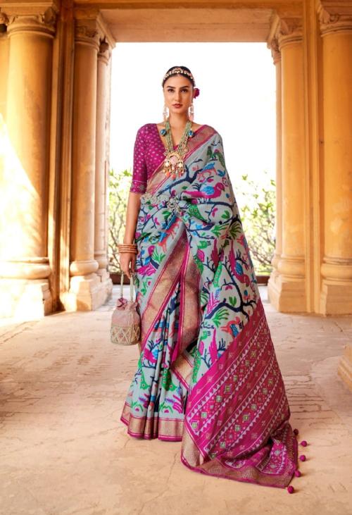 Pandadi Saree Womens Designer Patola Silk Saree With Blouse Piece