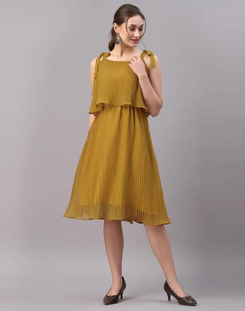 Mevika Mustard Yellow Pleated Dress JioMart