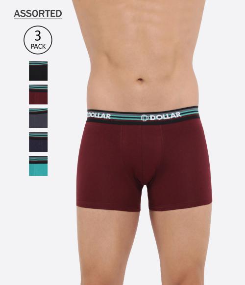 Dollar Bigboss Men's Assorted Pack of 3 Flexi Trunk