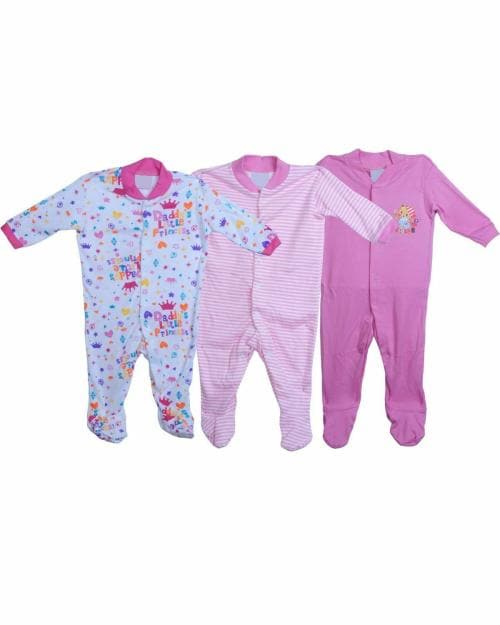 MM IMPEX Baby Boys and Girls PINK Striped Cotton Blend Pack of 3 Romper 6-9 MONTHS| Rompers |Sleepsuits | Jumpsuit |Body suits
